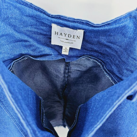 Hayden Los Angeles Dress M Blue Jean Denim Overall Knot Cotton Fringe Hem Boho - Picture 7 of 10